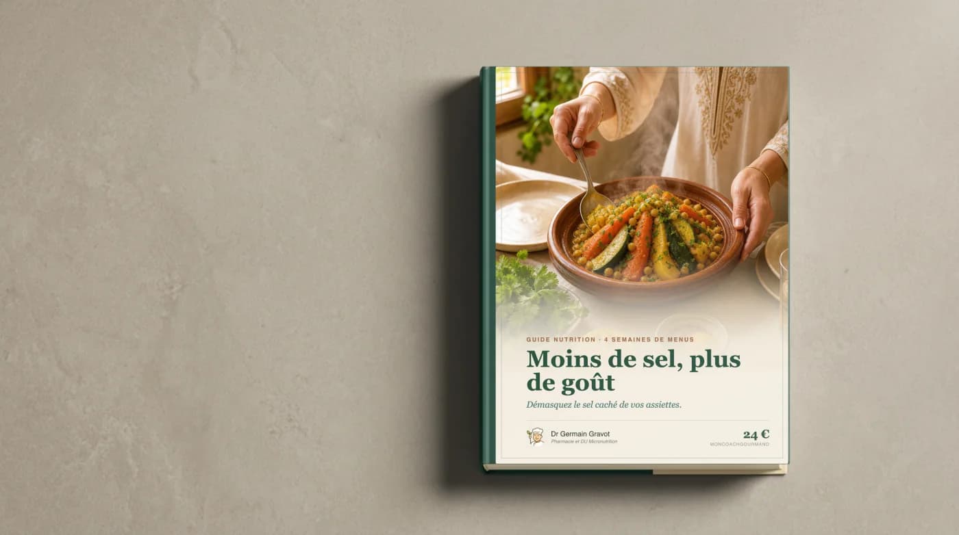 Couverture du guide Moins de sel, plus de goût de MonCoachGourmand