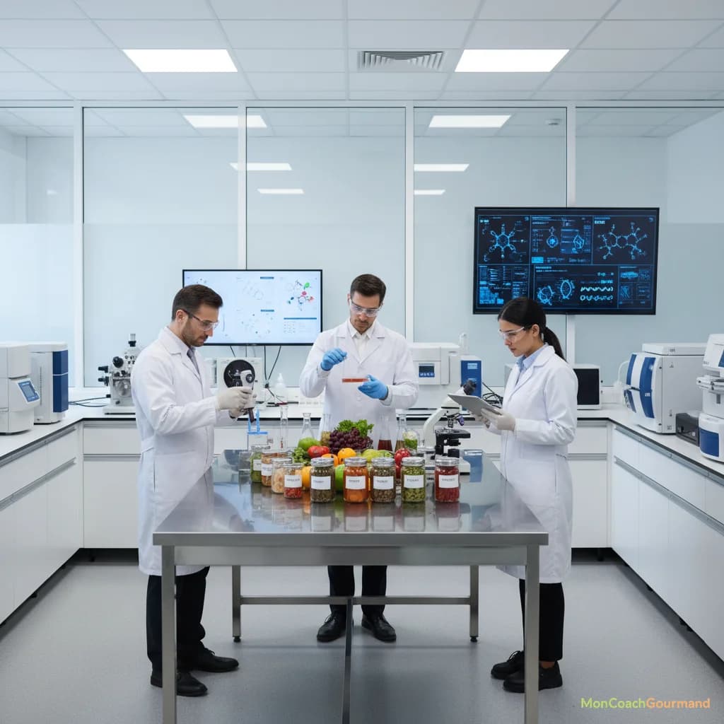 Des inspecteurs vérifiant la qualité de produits biologiques dans un entrepôt, symbolisant les contrôles renforcés contre la fraude.