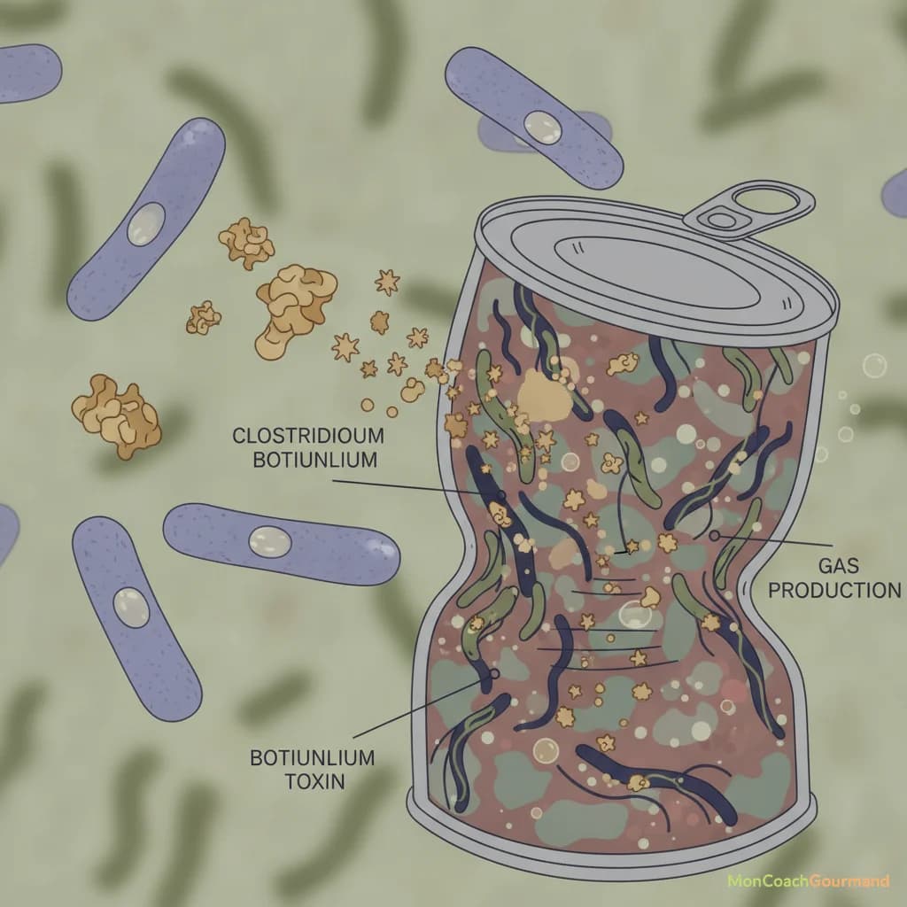 Représentation microscopique de la toxine botulique ou illustration des mécanismes d'une toxine dans une conserve.