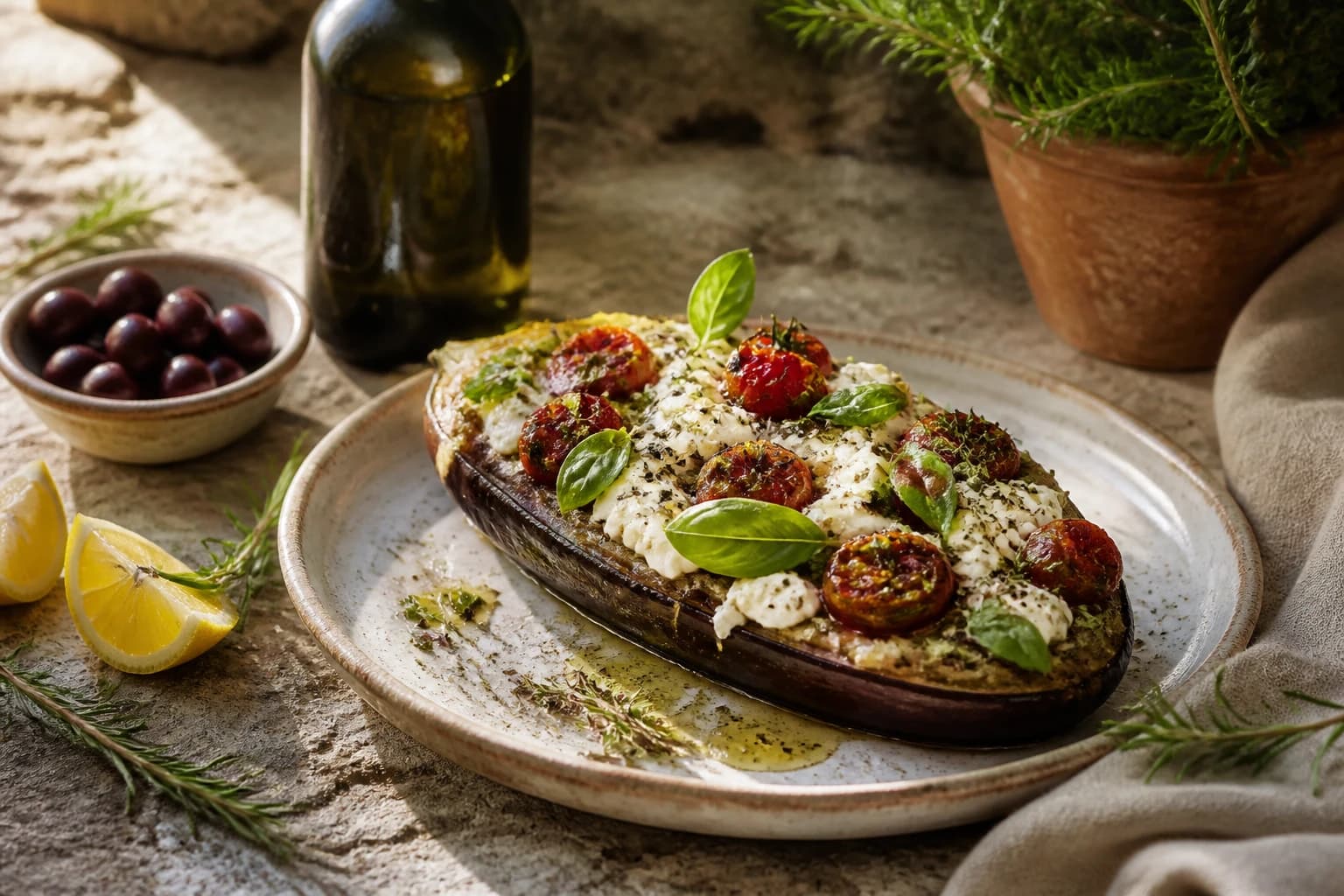 Etape 4 : Gratiner et servir — Aubergine grillée à la feta : le plat fondant et fumé
