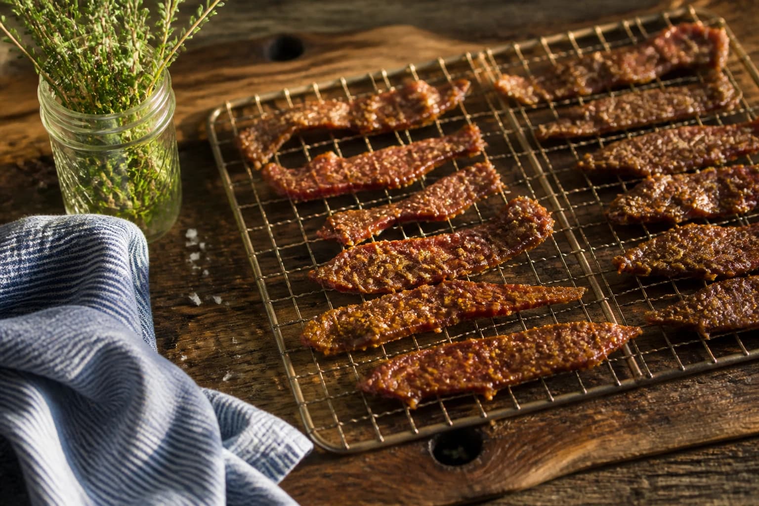 Etape 3 : Disposer sur grille et lancer le séchage — Beef jerky au poivre noir maison