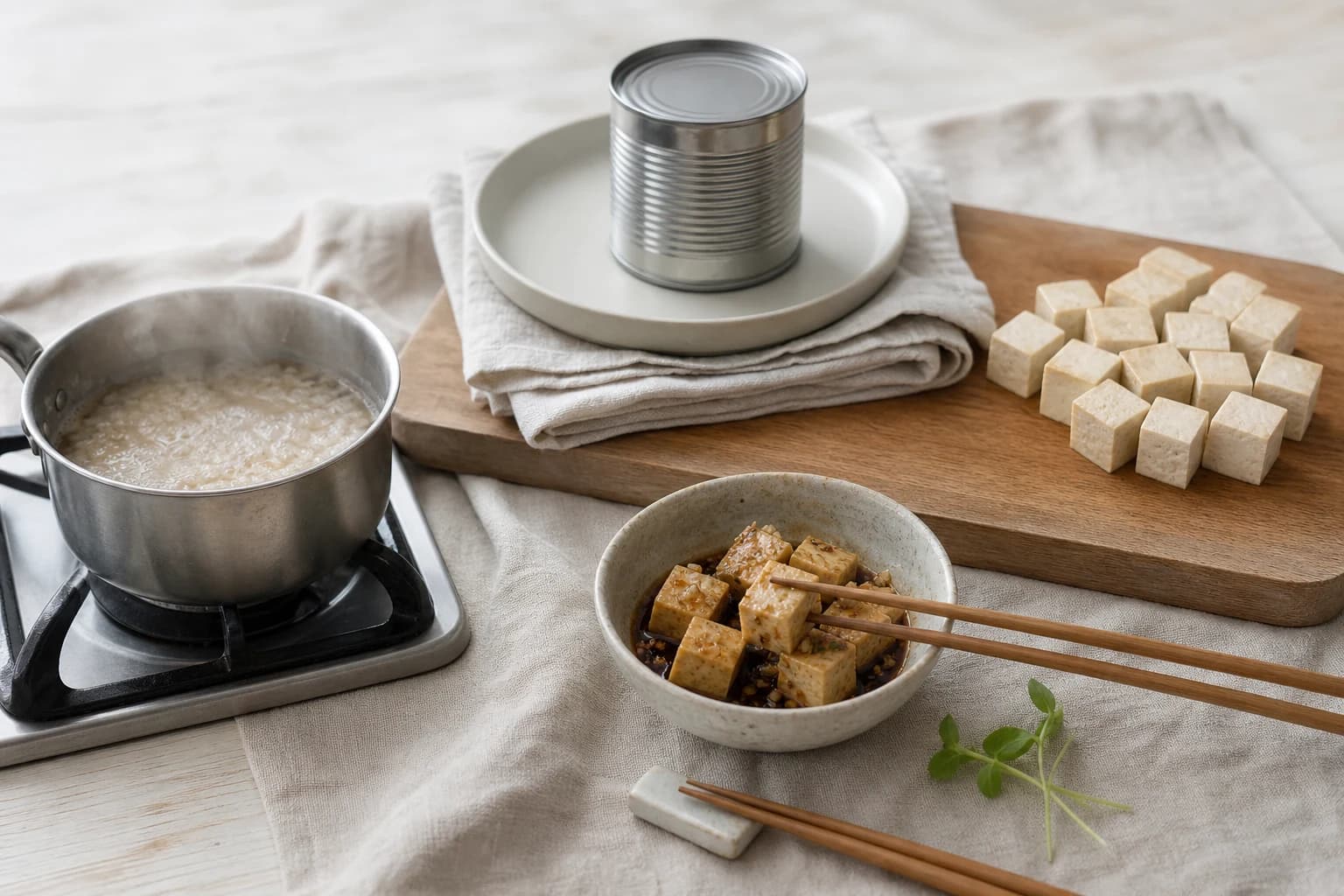 Etape 1 : Cuire le riz complet et préparer le tofu — Bibimbap coréen léger & coloré