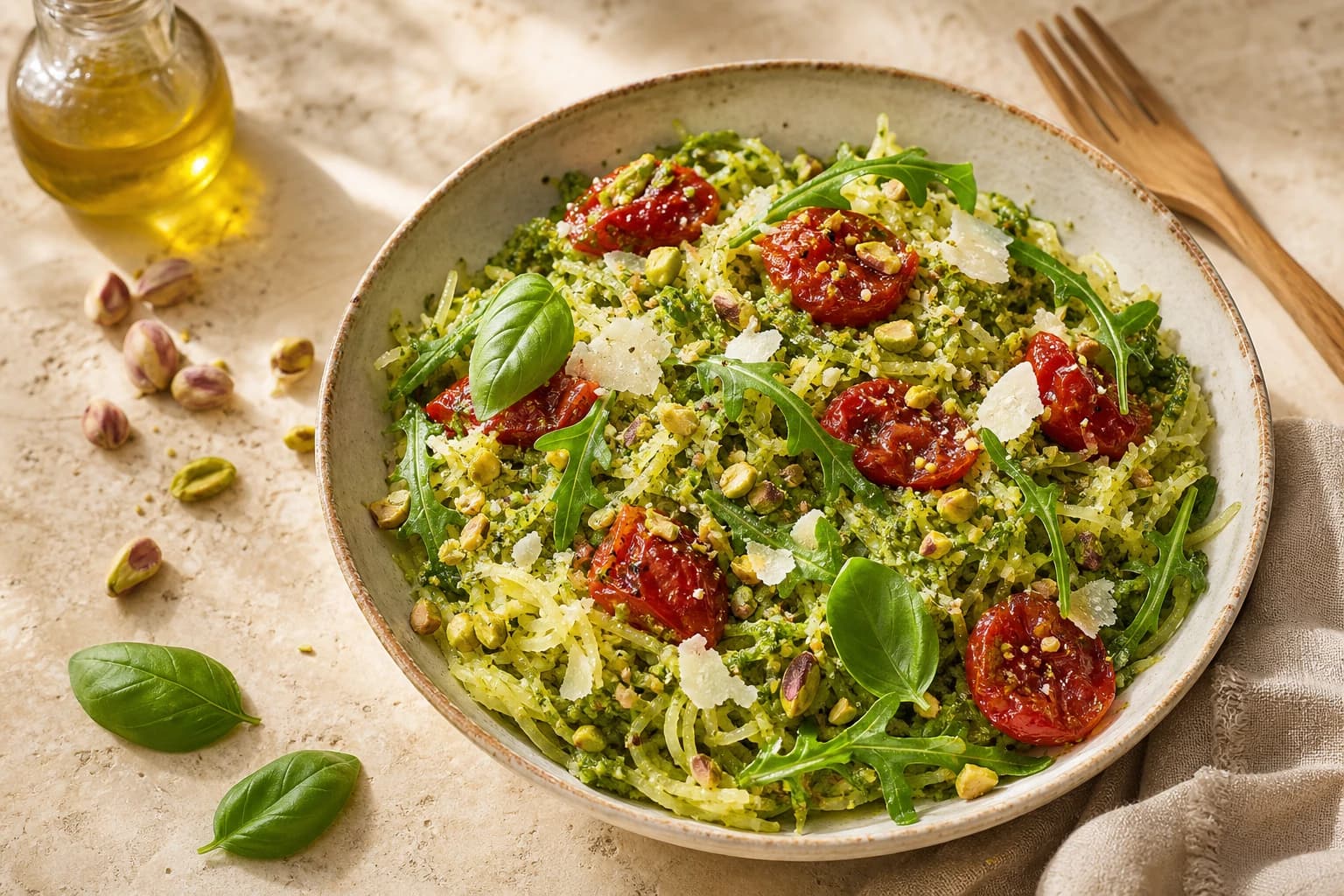 Courge spaghetti, pesto pistache