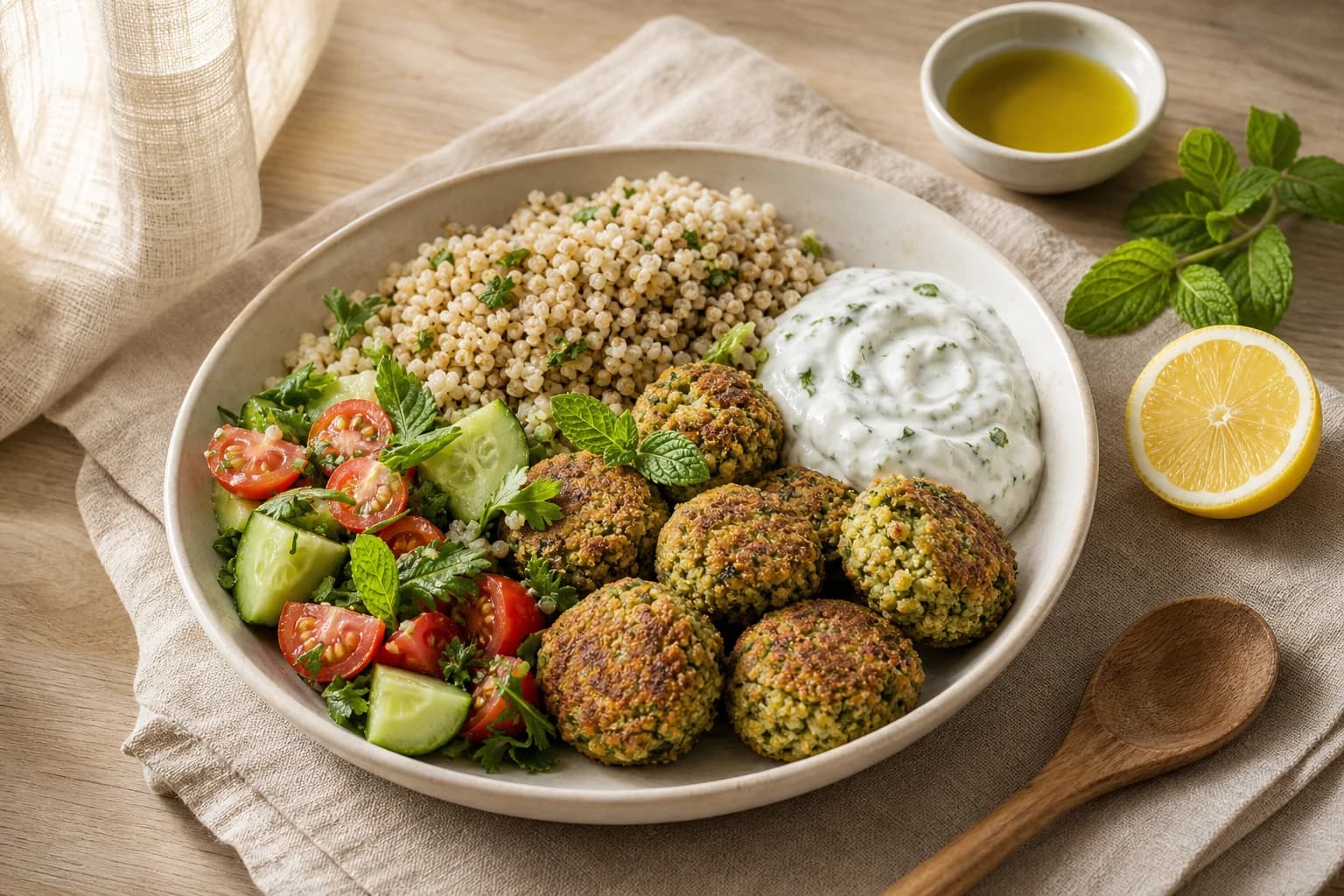 Étape 1 : Préparer la pâte à falafels — Bowl falafel, quinoa & tzatziki