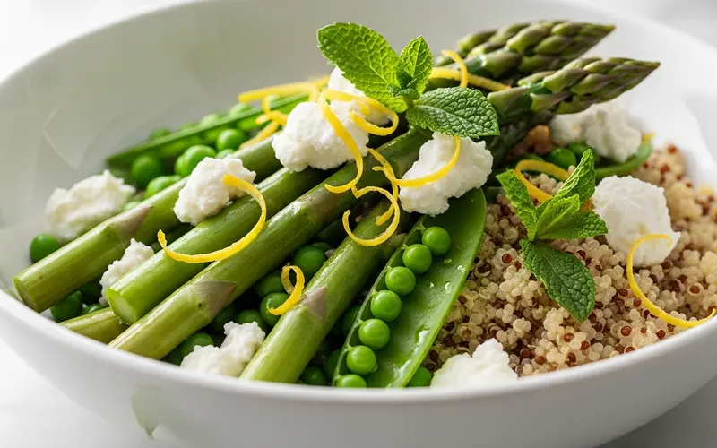 Bowl printanier asperges et petits pois (285 kcal, 25 min)