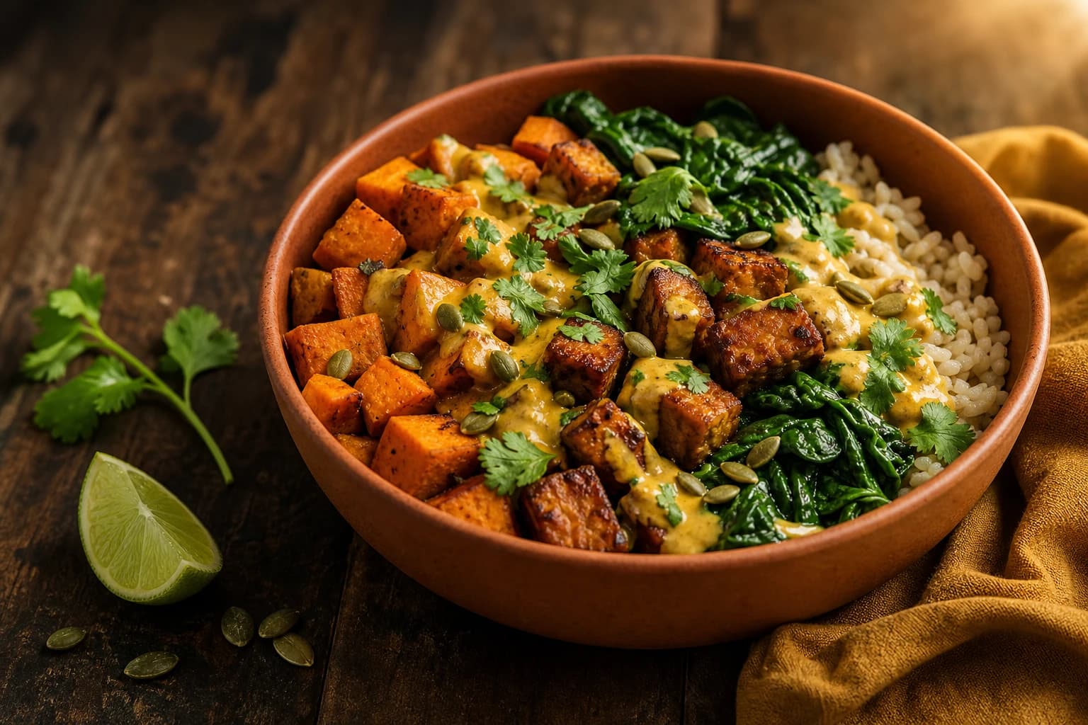 Bowl tempeh curry & patate douce