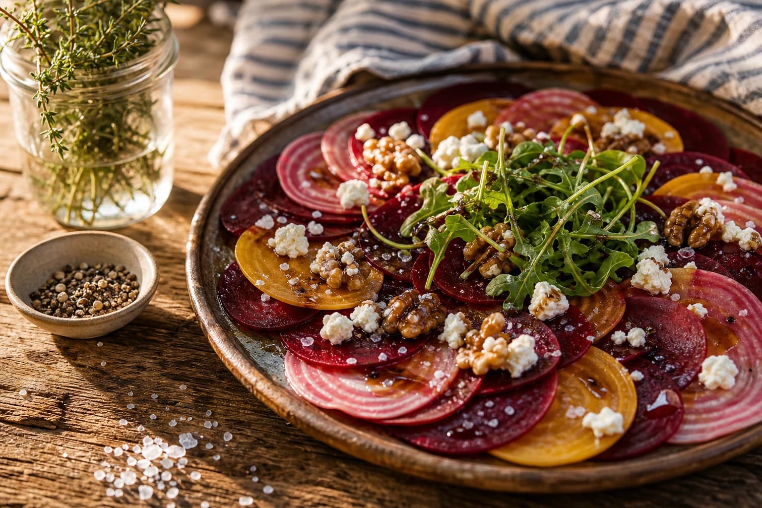 Carpaccio de betterave, chèvre & noix