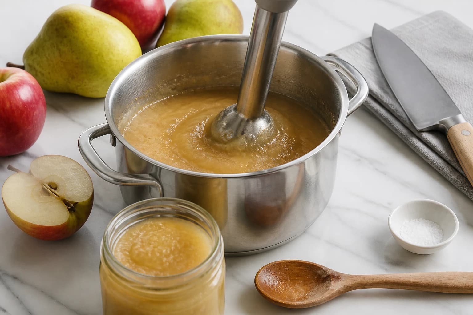 Etape 3 : Mixer ou écraser selon la texture — Compote pommes poires sans sucre ajouté, fondante
