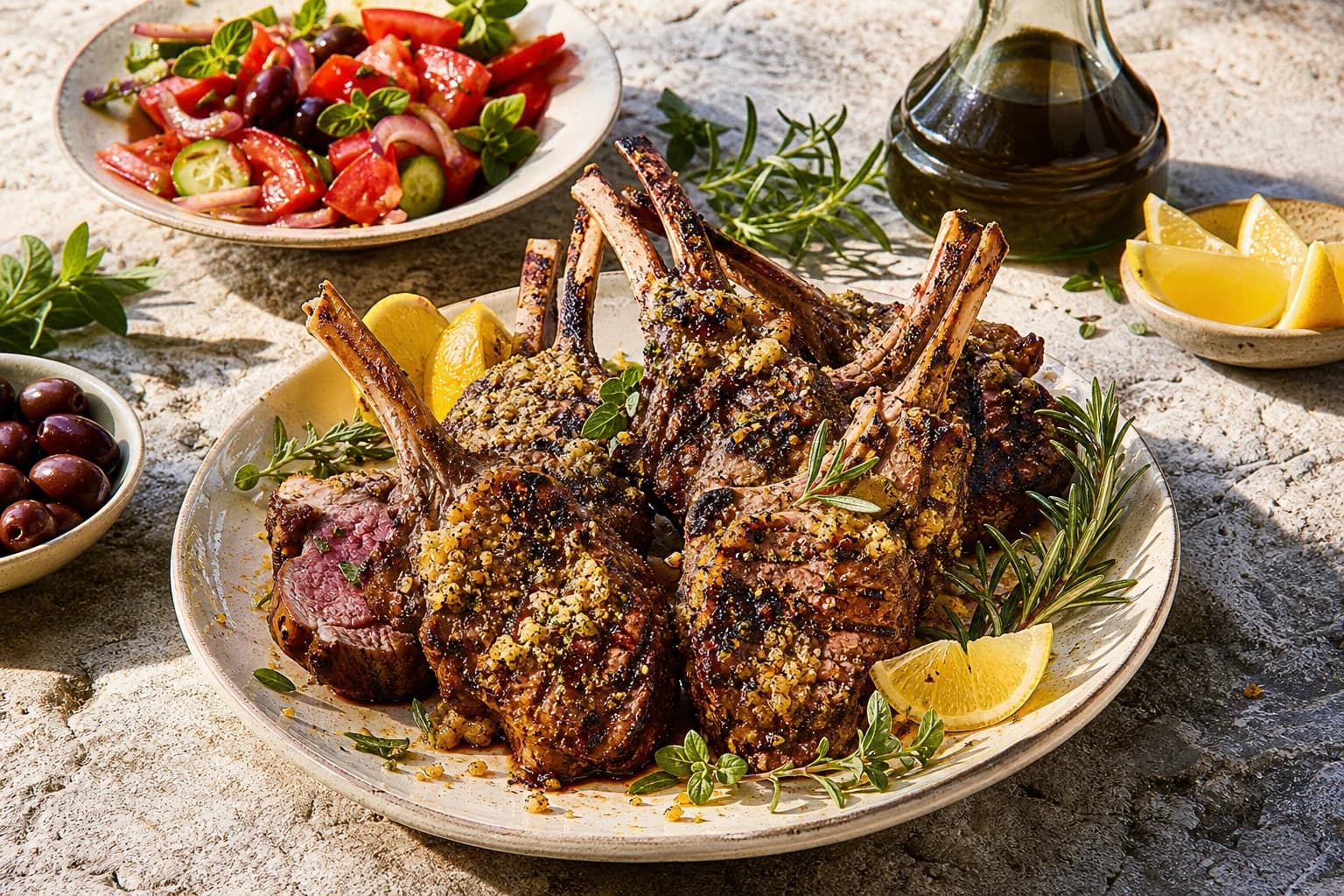 Côtelettes d'agneau grillées aux herbes grecques