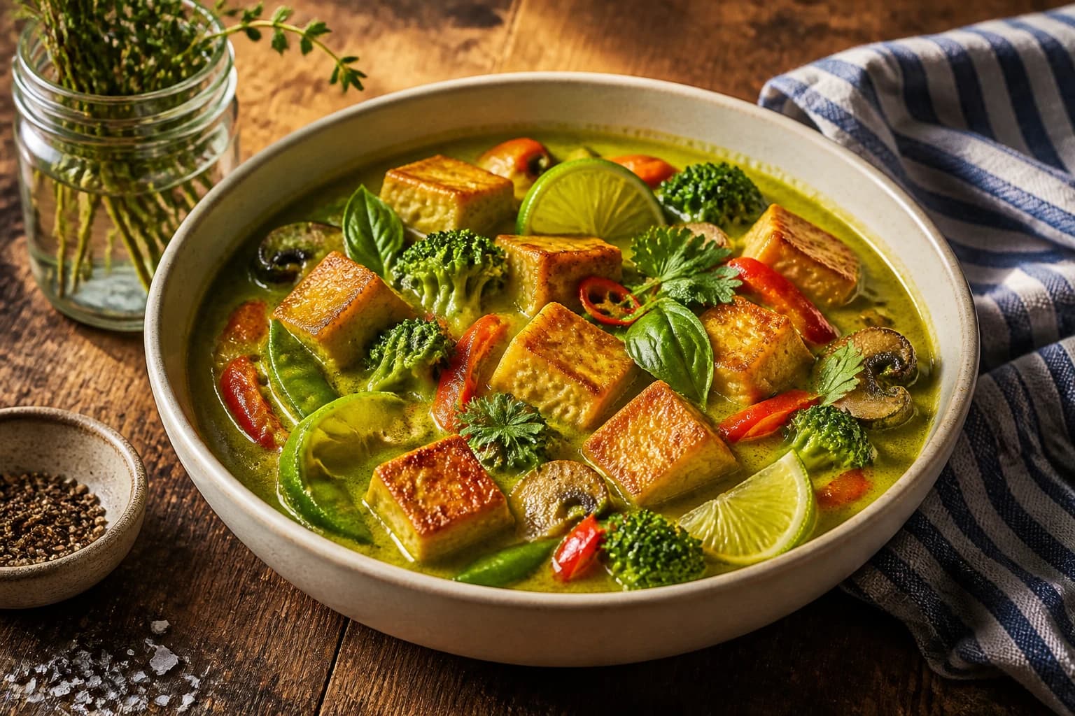 Etape 1 : Presser et dorer le tofu — Curry thaï vert tofu : crémeux et léger