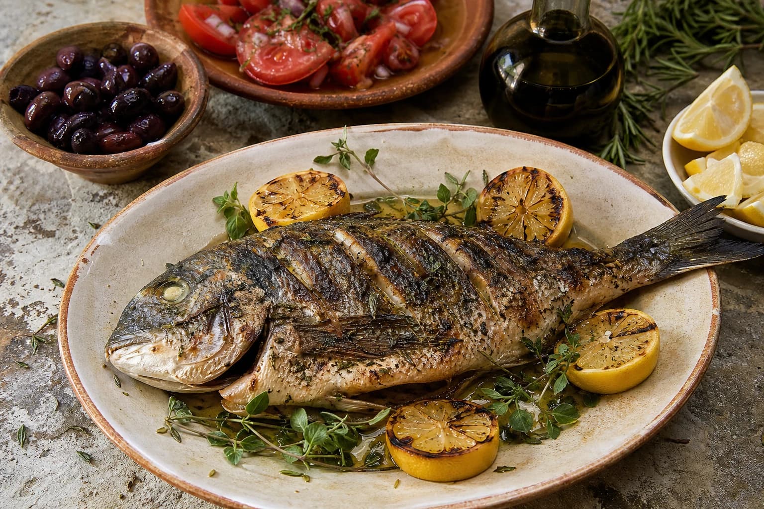 Daurade grillée à la grecque : citron et origan