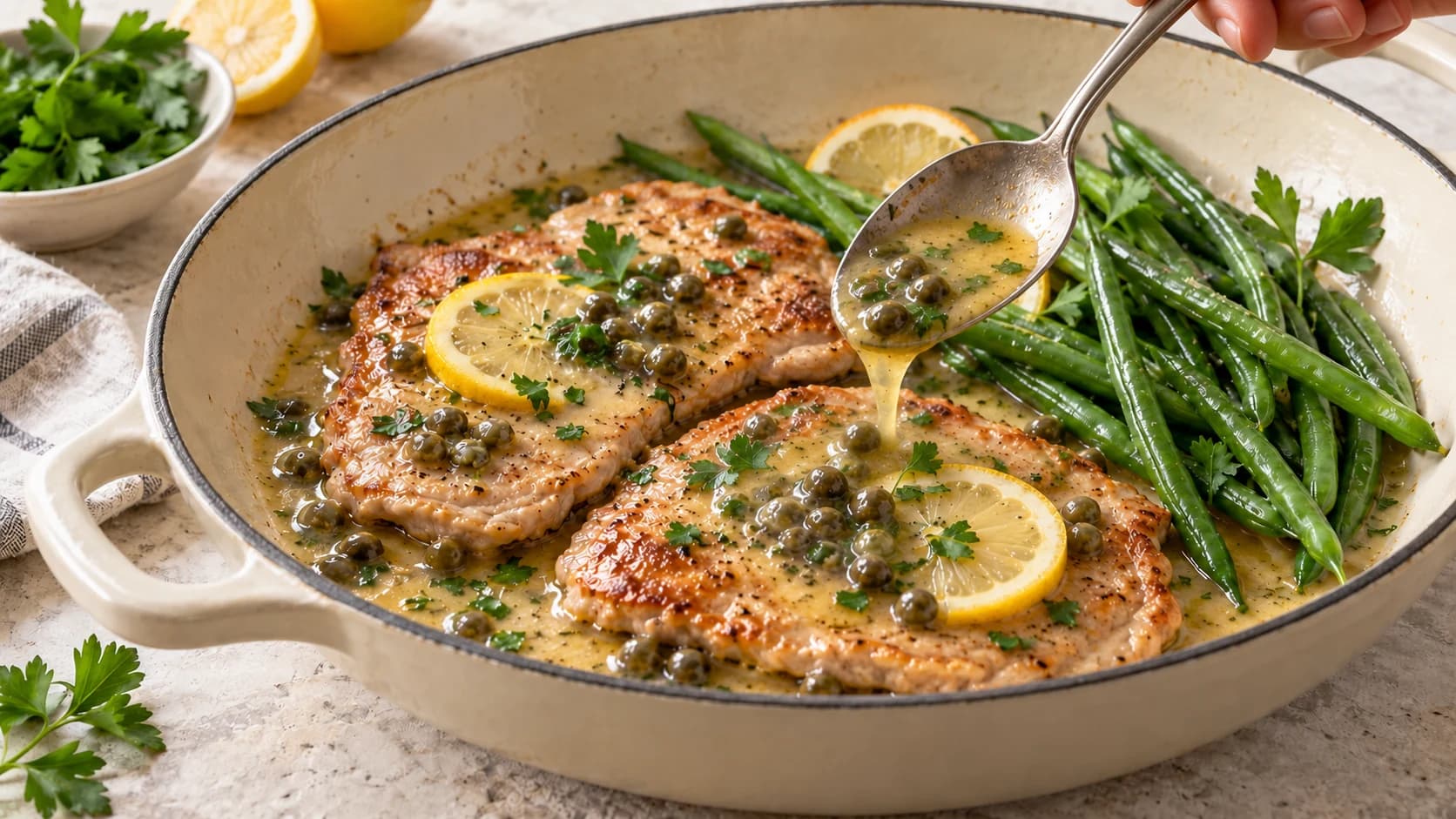 Etape 4 : Finir la cuisson et servir — Escalope de veau citron câpres légère