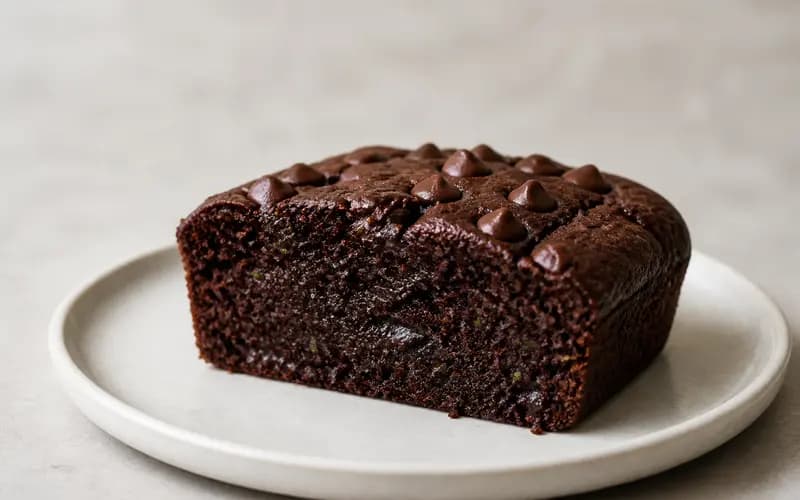 Gâteau chocolat-courgette ultra-fondant, recette française présentée dans une assiette