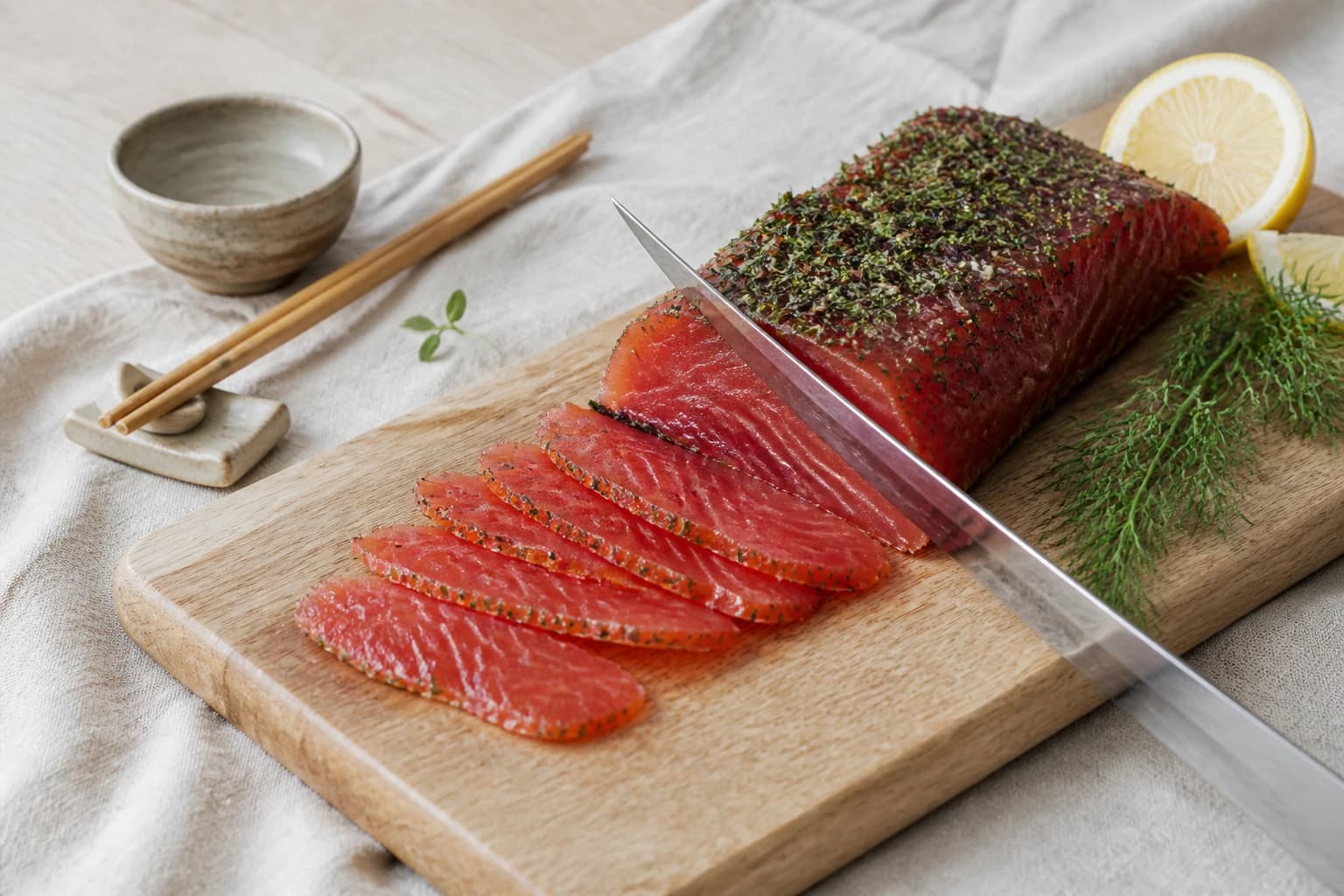 Etape 4 : Rinçage et tranchage — Gravlax saumon betterave : la recette maison