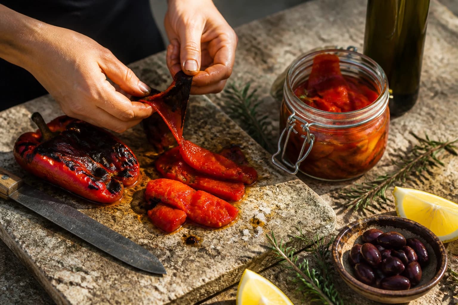 Etape 1 : Préparer le poivron grillé — Htipiti : la feta fouettée au poivron grillé et piment