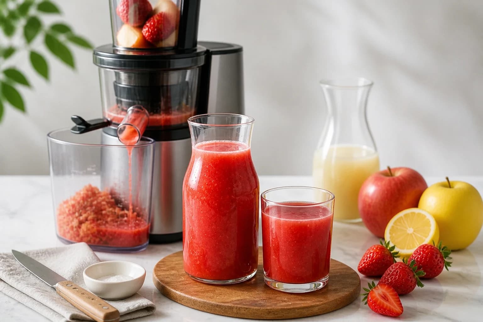 Etape 2 : Extraire ou mixer les ingrédients — Jus fraise pomme citron : 3 équilibres