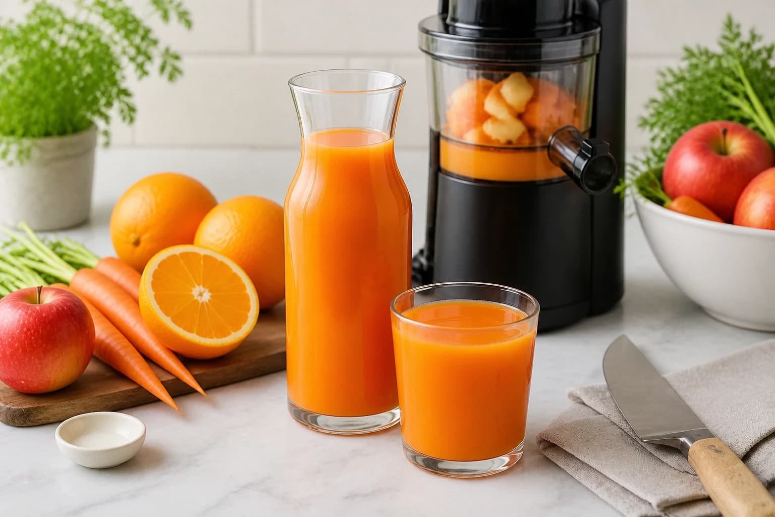 Etape 2 : Extraire ou mixer finement — Jus orange carotte pomme : 3 réglages
