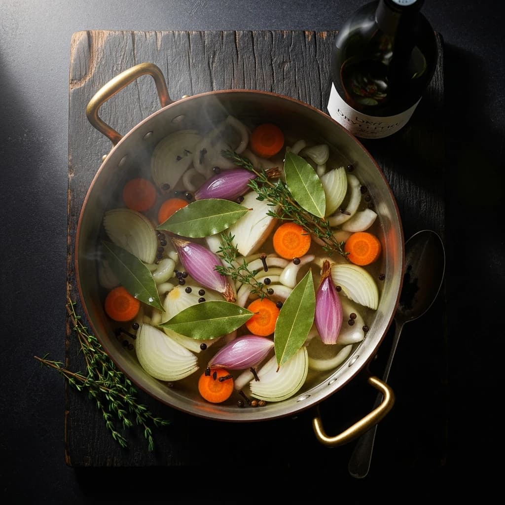 Etape 2 : Préparer le court-bouillon aromatique — Maquereaux à la Moutarde en Bocal (255 kcal, 120 min)