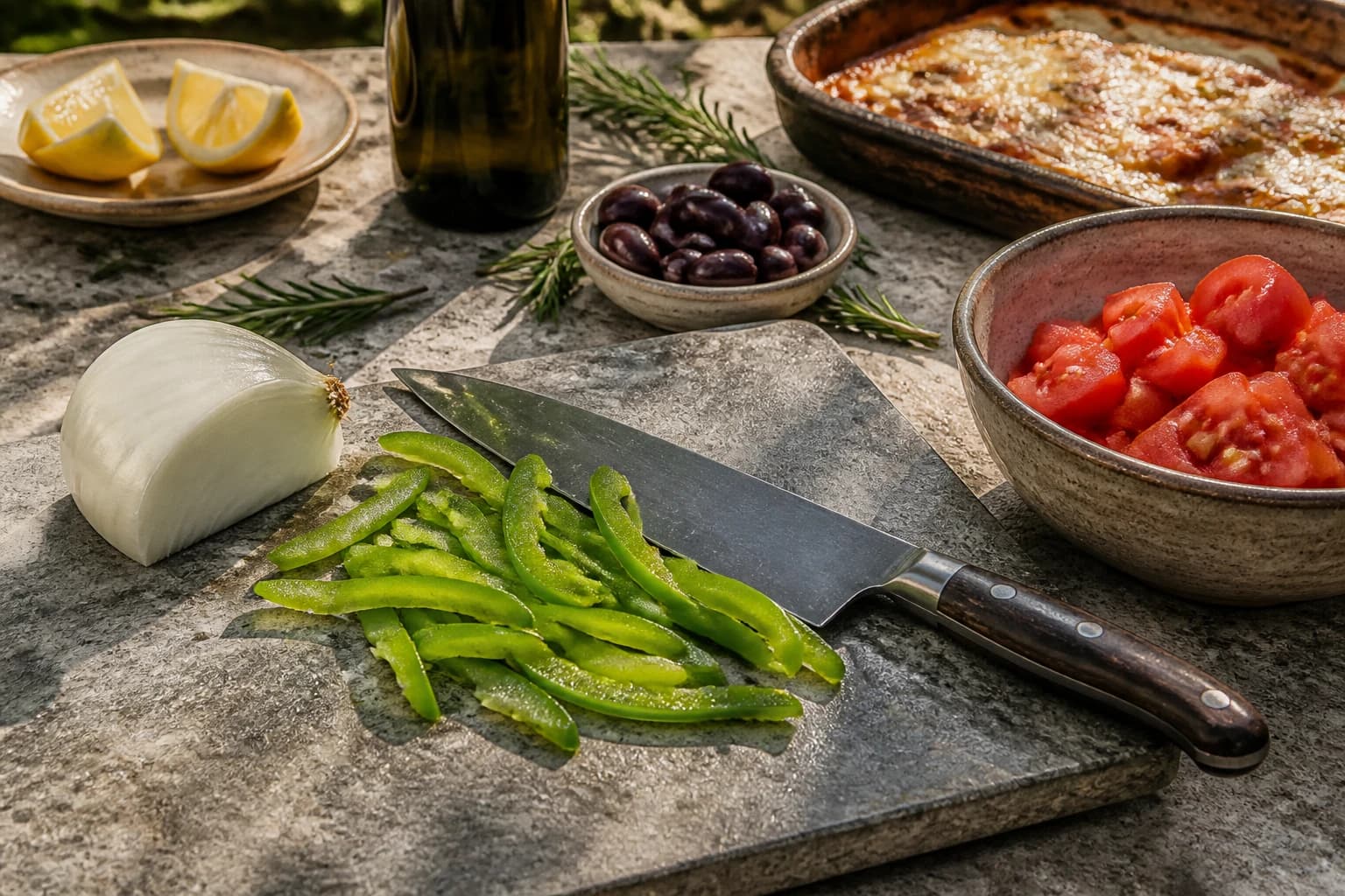 Etape 1 : Préparer les légumes — Menemen turc : oeufs brouillés aux tomates et poivrons