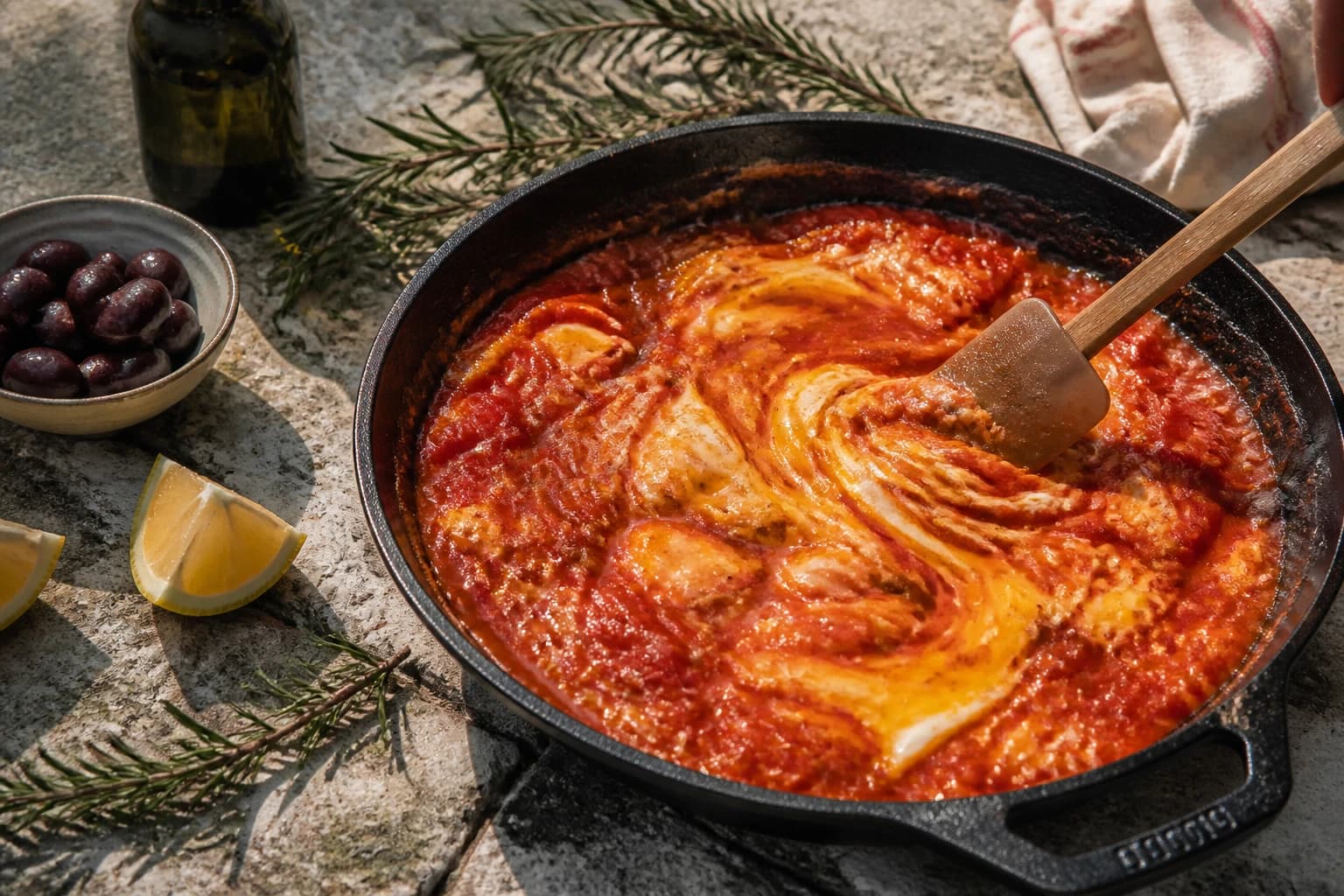 Etape 4 : Incorporer les oeufs — Menemen turc : oeufs brouillés aux tomates et poivrons