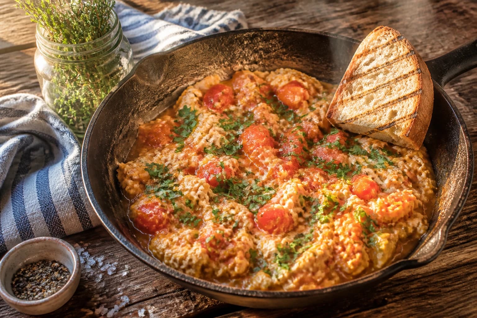 Etape 5 : Finitions et service — Menemen turc : oeufs brouillés aux tomates et poivrons
