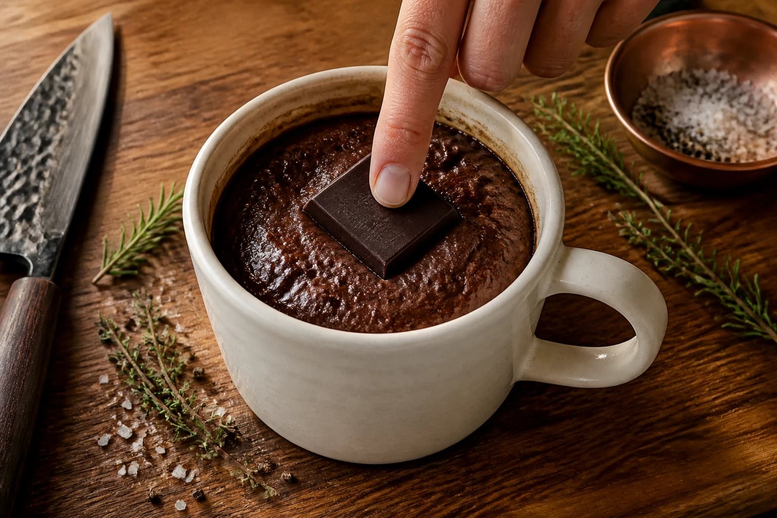 Etape 3 : Ajouter le cœur et cuire au micro-ondes — Mug cake chocolat protéiné sans sucre, ultra fondant