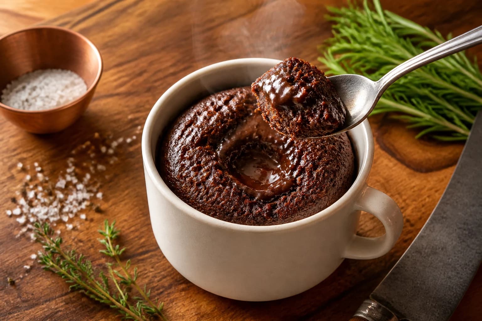 Etape 4 : Laisser tiédir et déguster — Mug cake chocolat protéiné sans sucre, ultra fondant