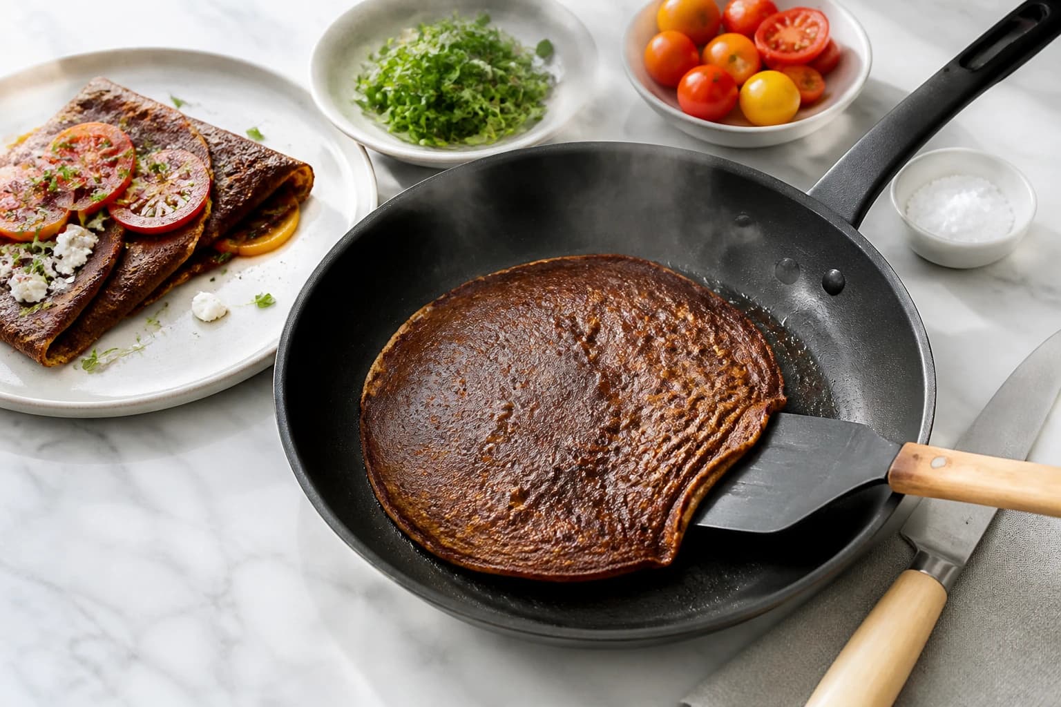 Etape 3 : Cuire les pancakes dorés — Pancakes sarrasin vegan : la recette bretonne sans œuf ni lait