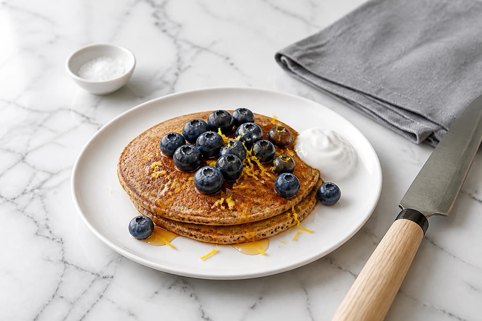 Etape 4 : Servir avec la garniture de saison — Pancakes sarrasin vegan : la recette bretonne sans œuf ni lait