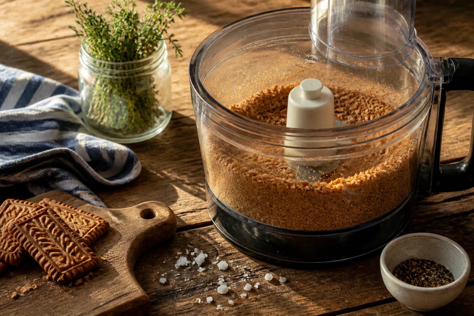 Etape 2 : Réduire les biscuits en poudre fine — Pâte à tartiner spéculoos vegan allégée