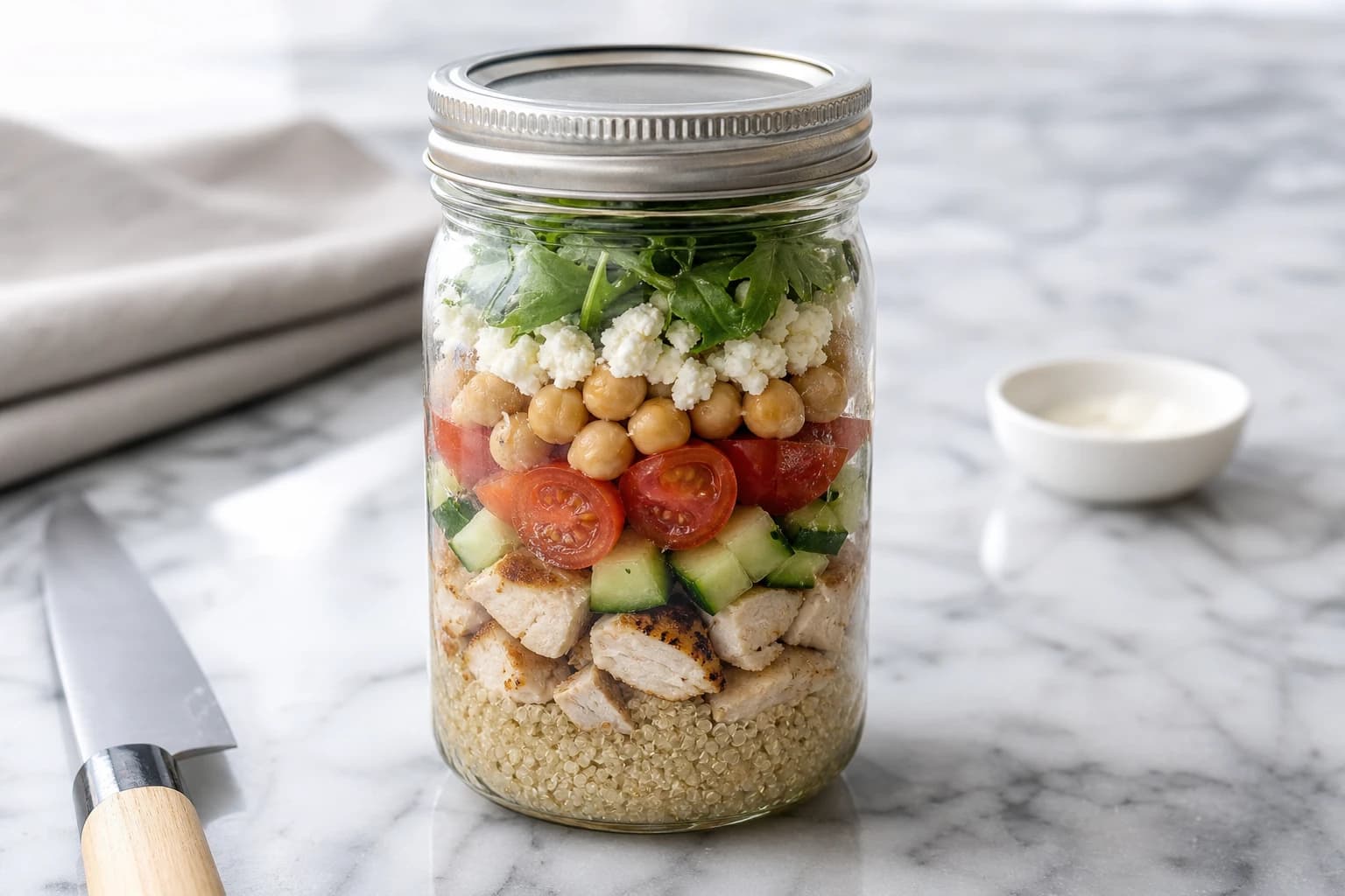 Salade jar quinoa poulet : 5 couches