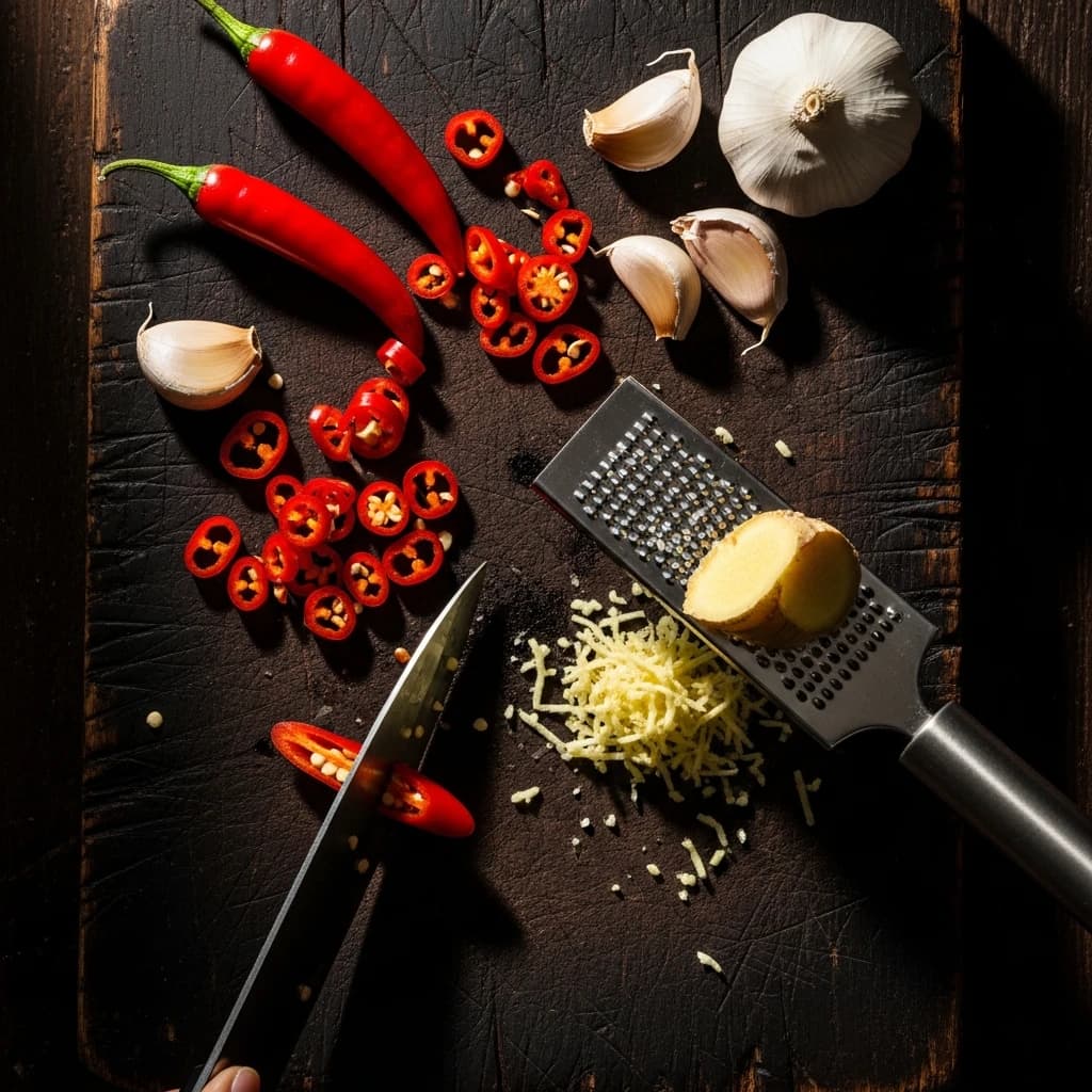Etape 1 : Préparer les piments et l'ail — Sauce Pimentée Asiatique Maison (45 kcal, 20 min)