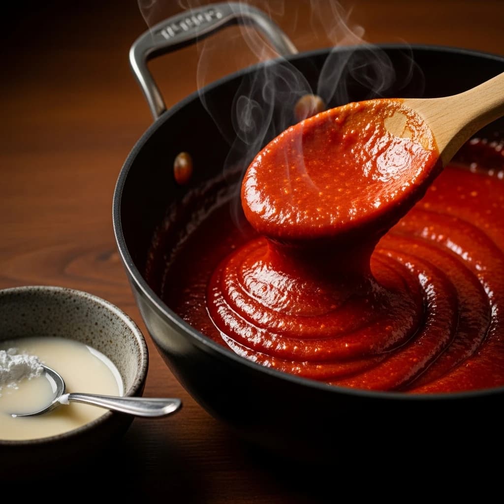 Etape 4 : Épaissir la sauce — Sauce Pimentée Asiatique Maison (45 kcal, 20 min)