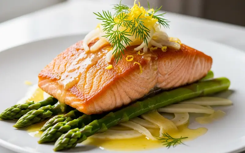 Saumon poêlé asperges fenouil (395 kcal, 25 min)