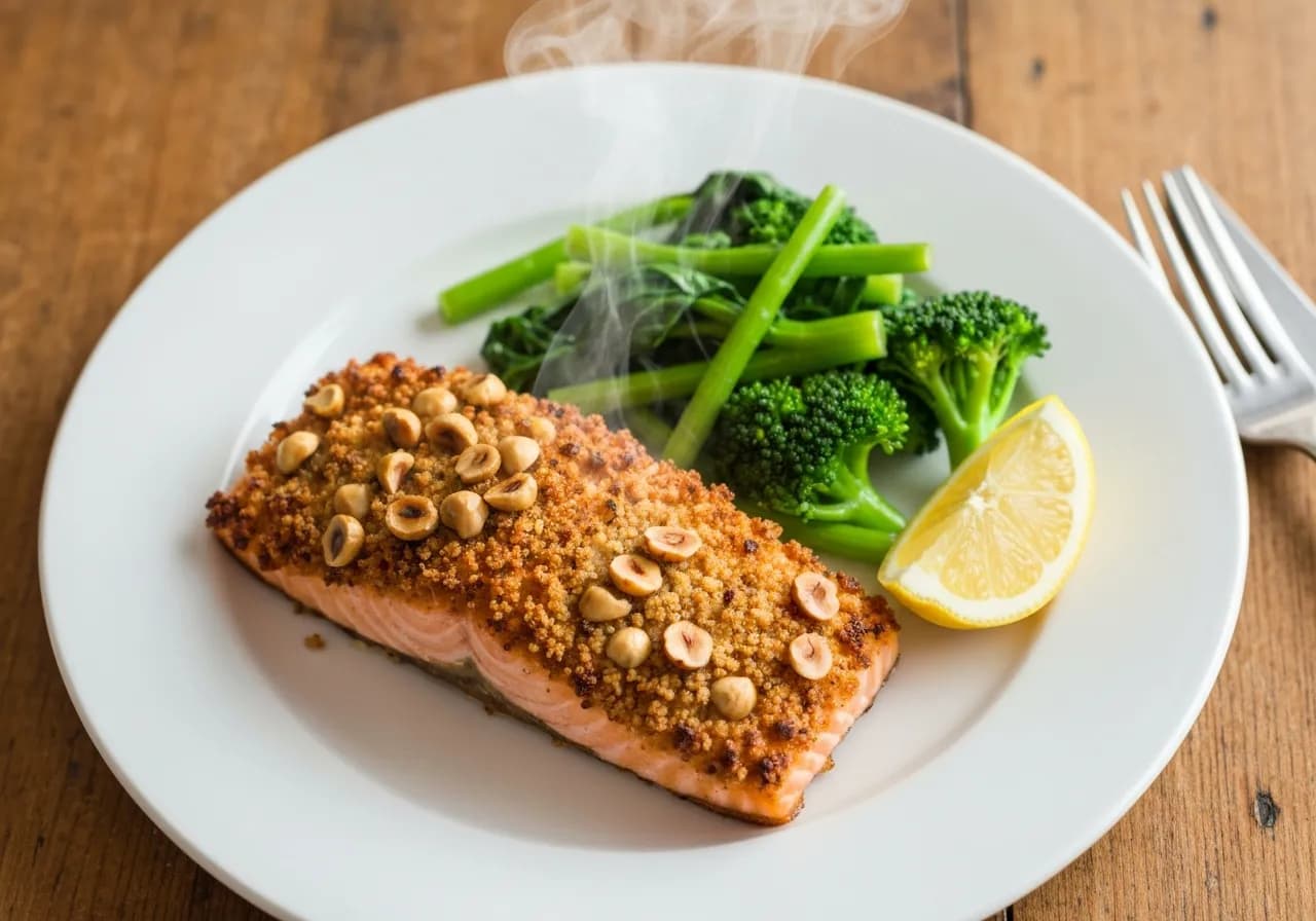 Saumon en croûte de noisettes