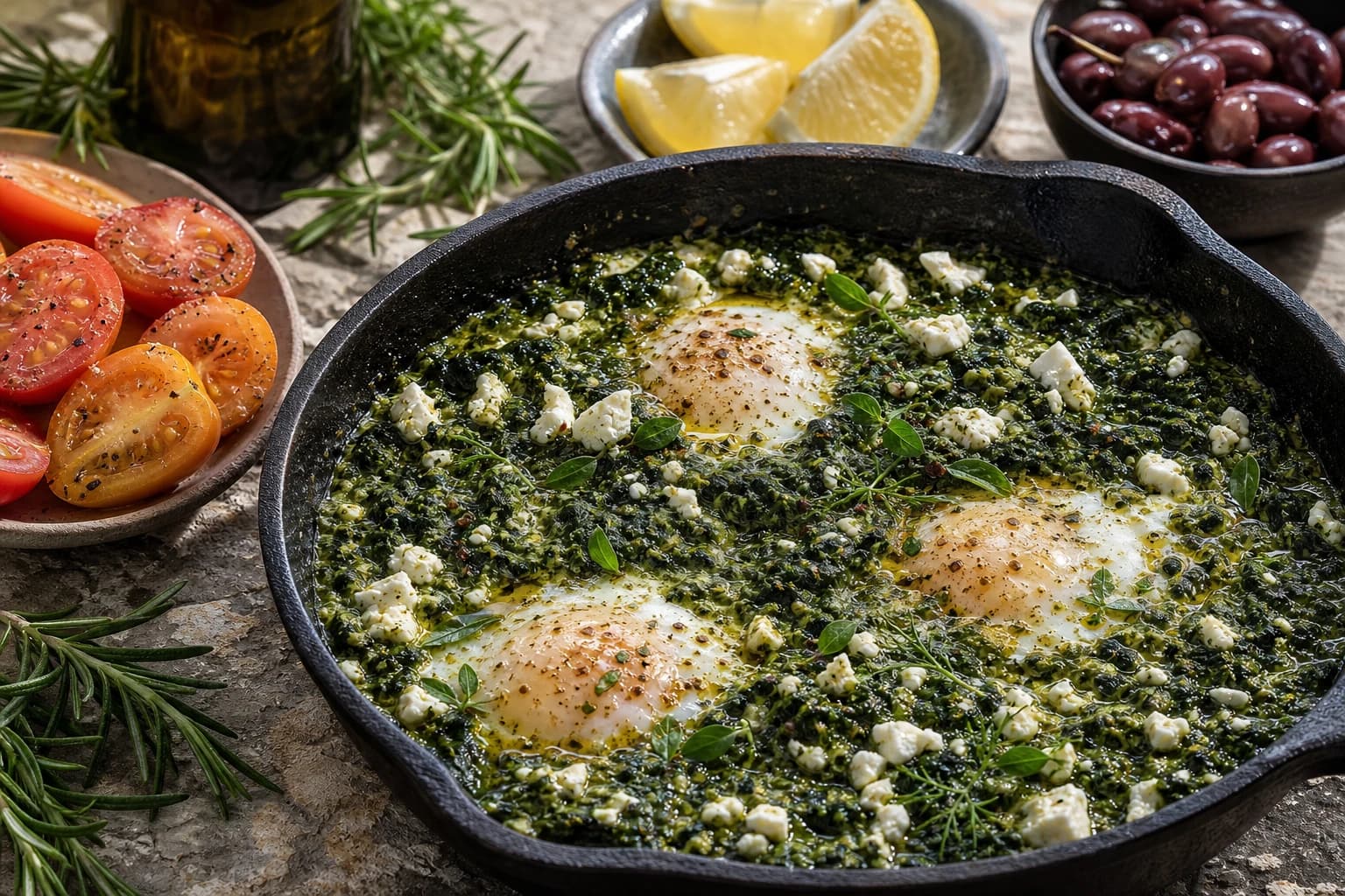 Shakshuka verte aux épinards et à la feta