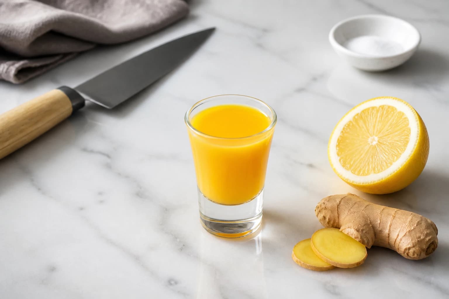 Etape 4 : Mélanger et consommer immédiatement — Shot détox foie : 4 ingrédients qui changent votre matin