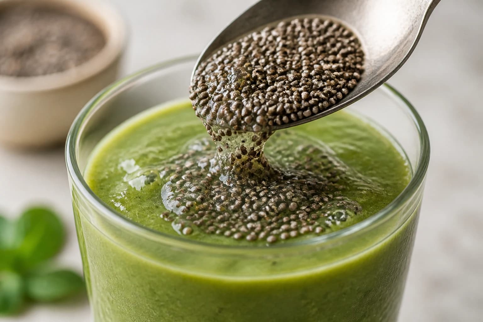 Etape 4 : Ajouter le chia et laisser epaissir — Smoothie détox minceur : ananas & matcha
