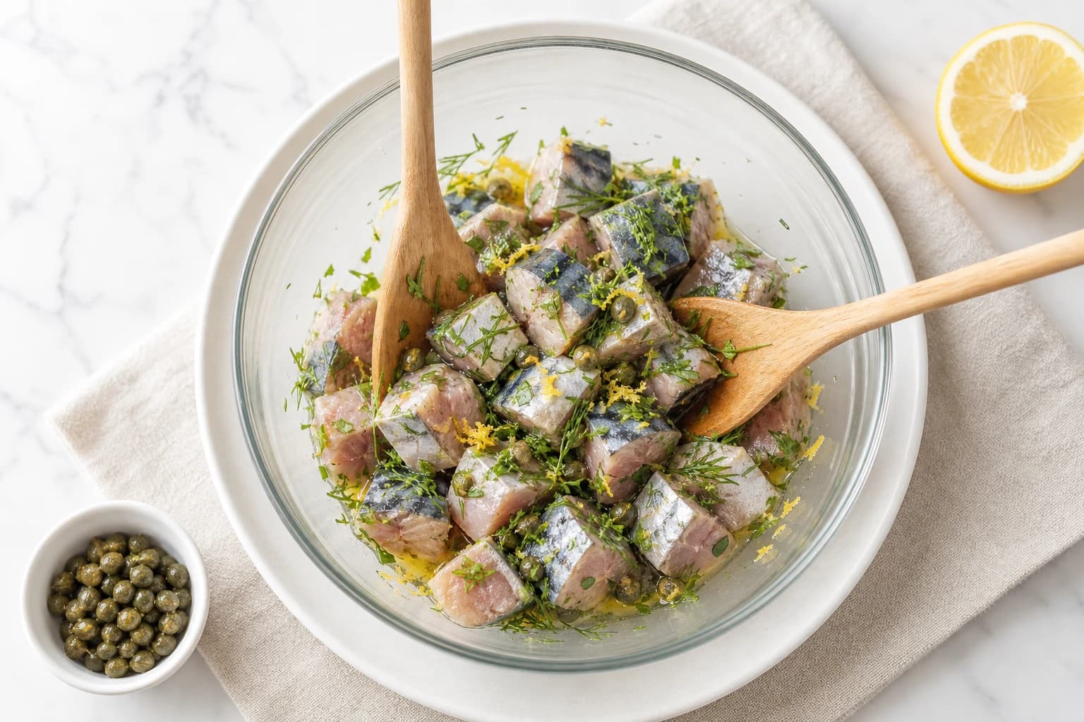 Étape 3 : Assaisonner le tartare — Tartare de maquereau, citron & échalote