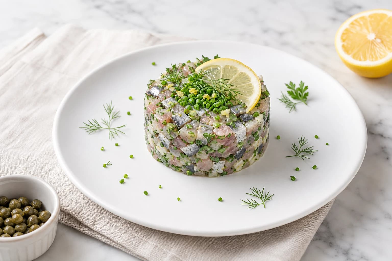 Étape 4 : Dresser et servir — Tartare de maquereau, citron & échalote