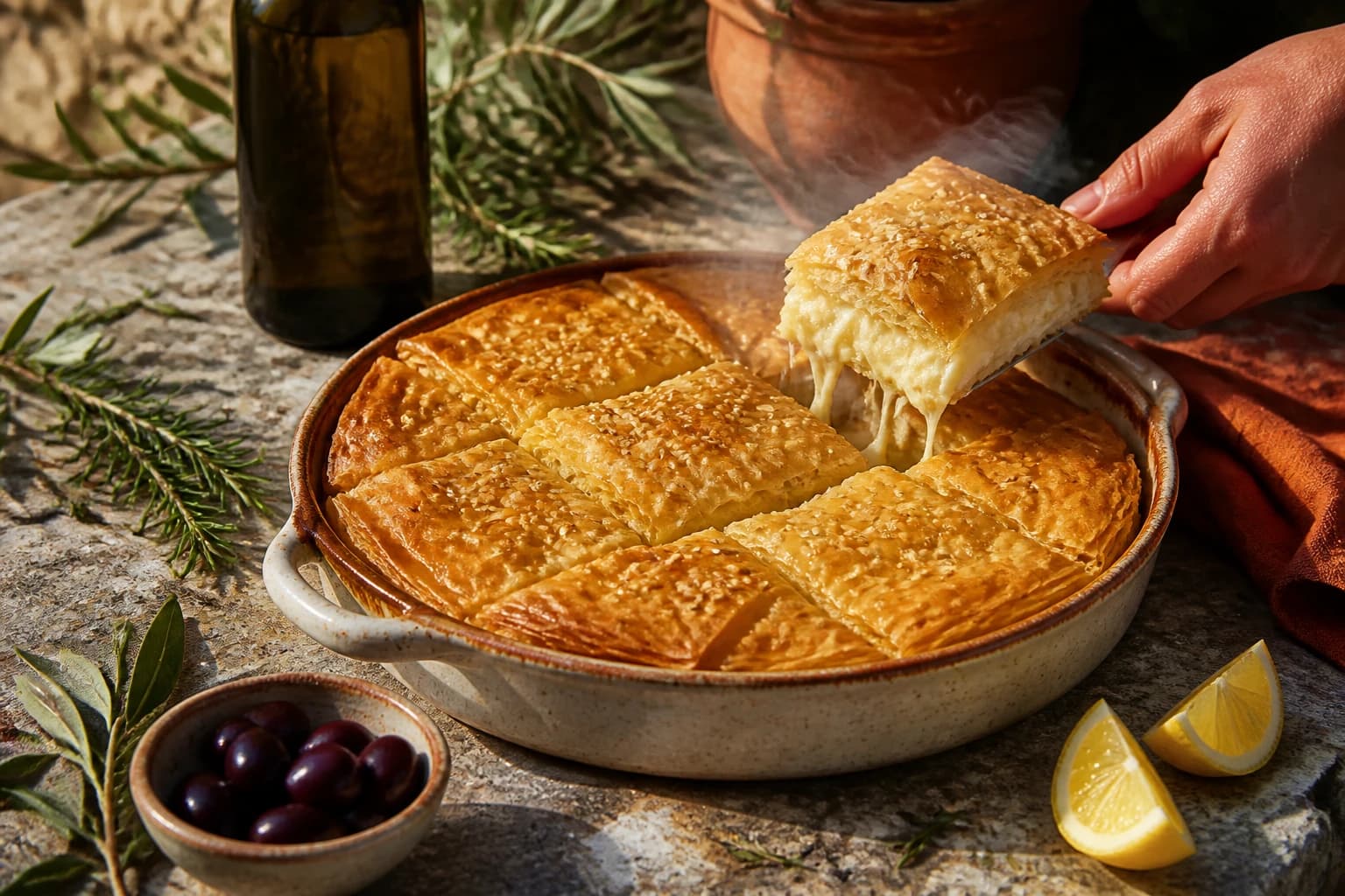Etape 4 : Dorer au four — Tyropita : le feuilleté grec à la feta croustillant