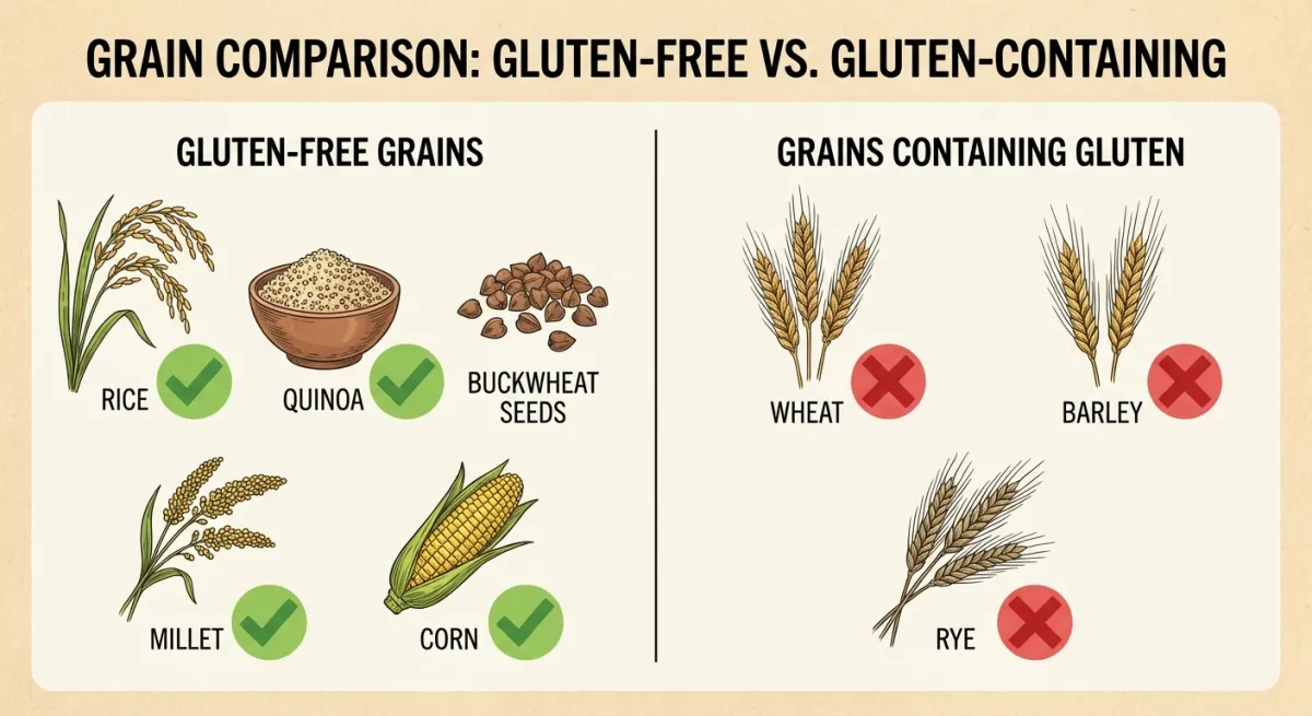 Comparatif visuel des céréales sans gluten et des céréales contenant du gluten