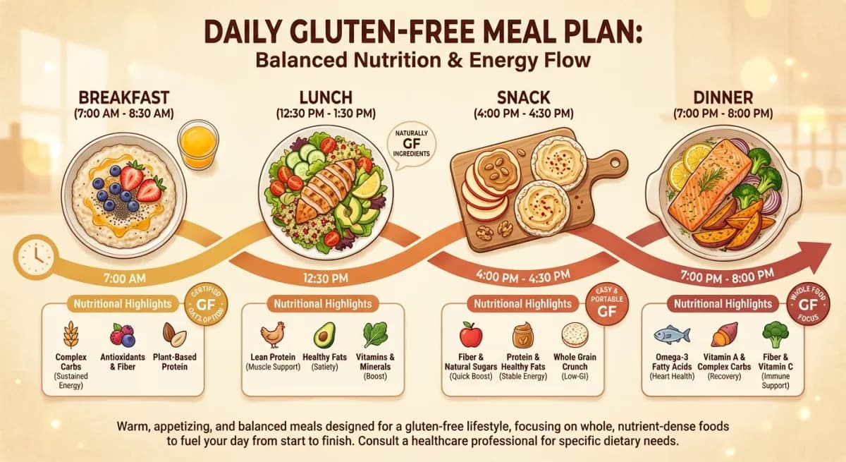 Plan de repas d'une journée type sans gluten équilibrée