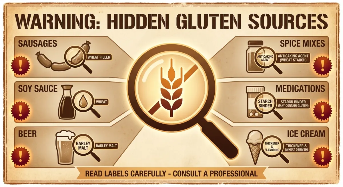 Infographie des sources cachées de gluten dans l'alimentation quotidienne