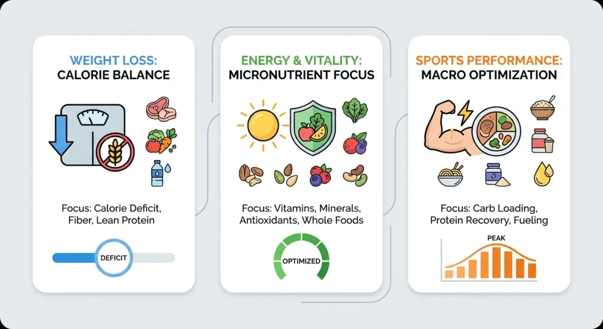 Trois profils nutritionnels pour adapter son alimentation sans gluten : perte de poids, vitalité, performance
