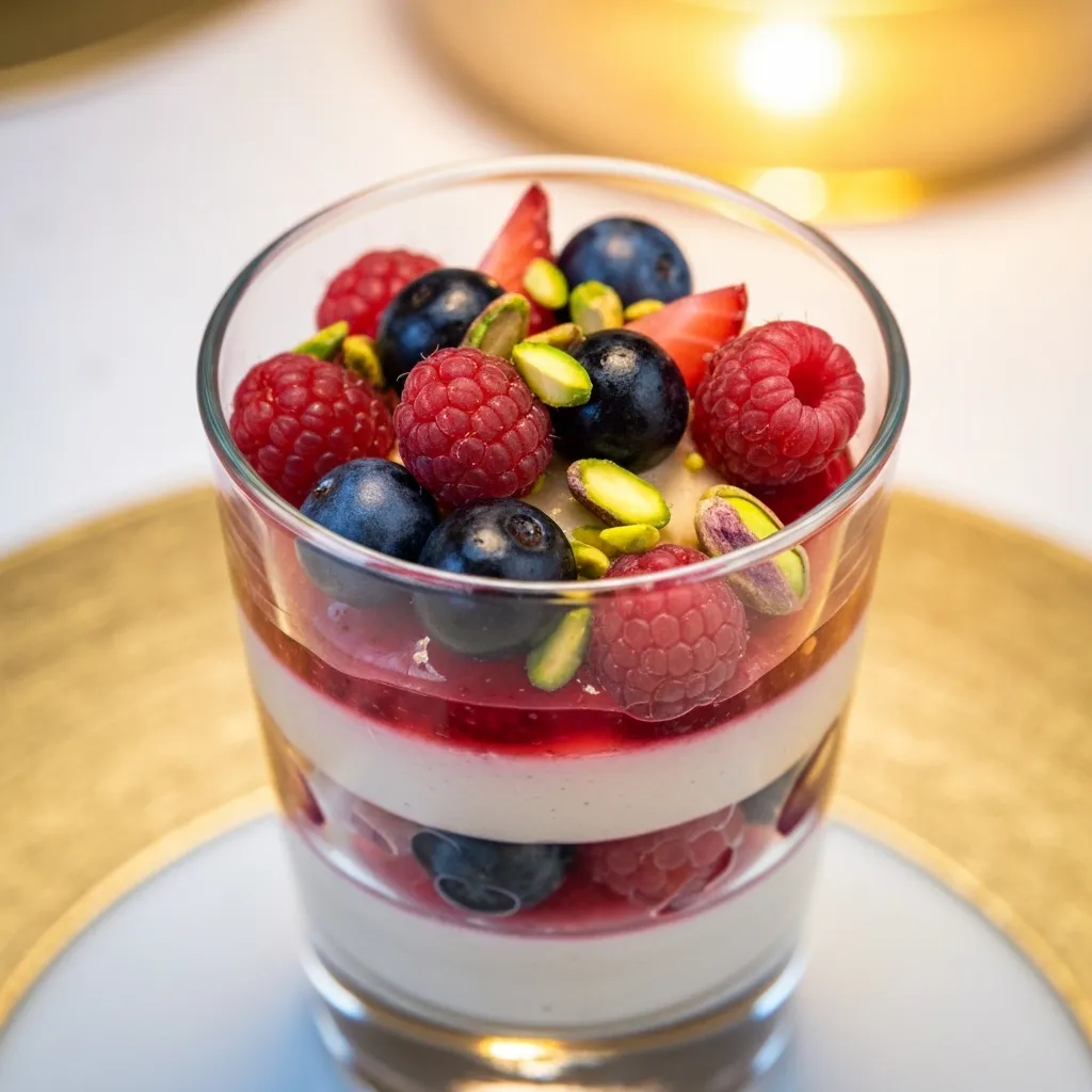 Verrine skyr fruits rouges pistache : dessert léger de fête