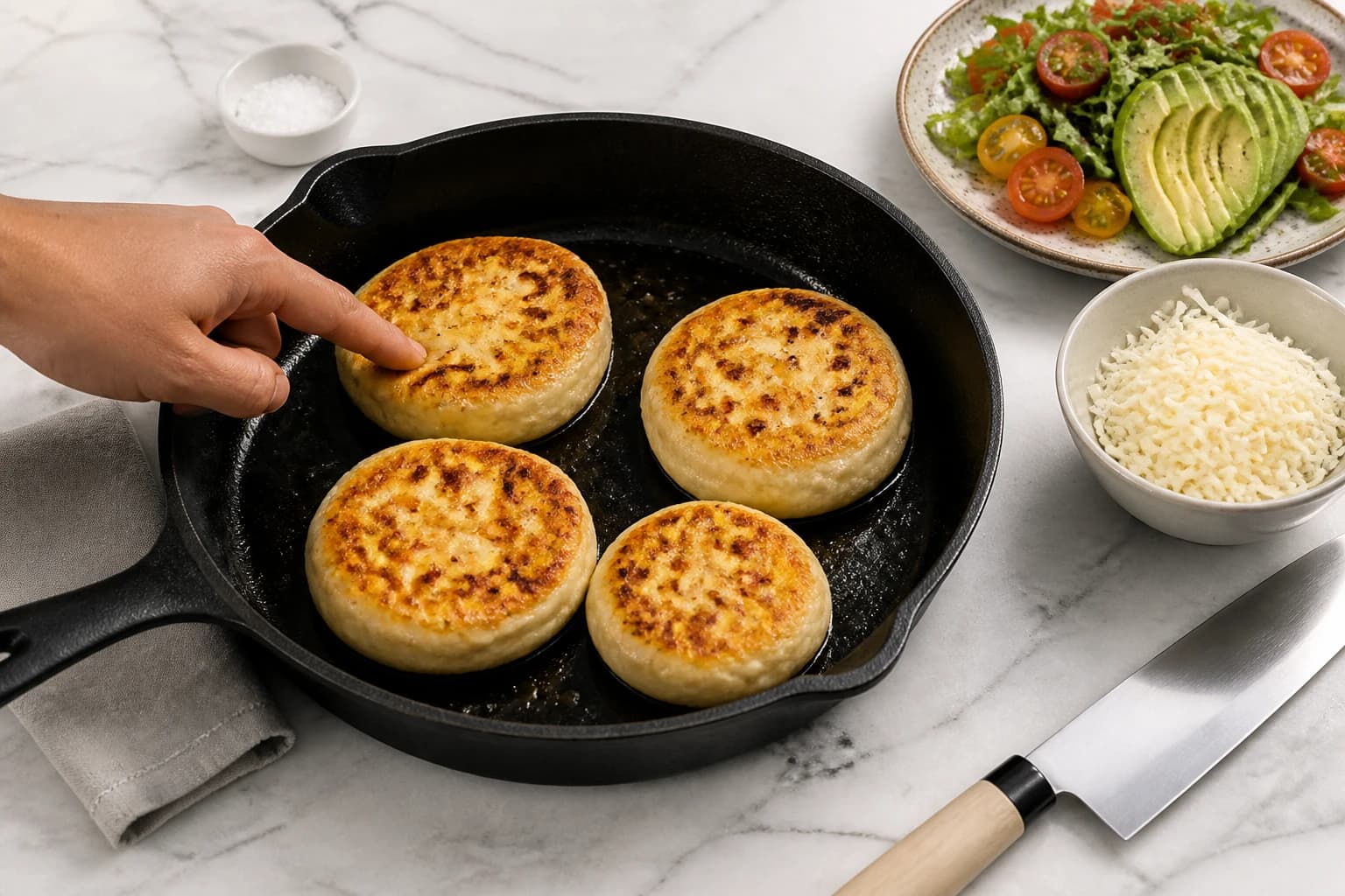 Etape 3 : Cuisson à la poêle — Arepa maïs healthy : la recette vénézuélienne