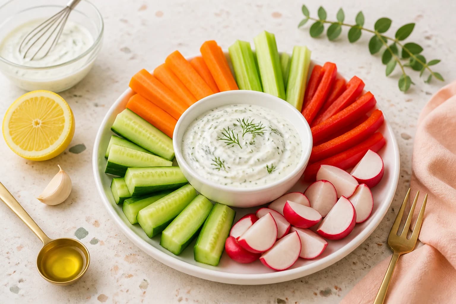 Etape 1 : Préparer la base du dip — Bâtonnets de légumes, dip yaourt-herbes frais