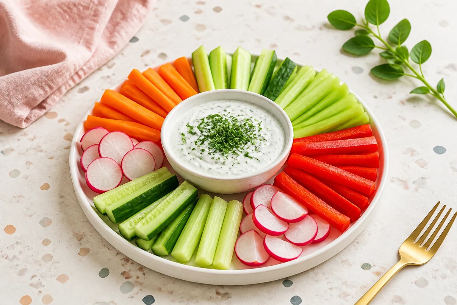 Etape 2 : Ciseler et incorporer les herbes fraîches — Bâtonnets de légumes, dip yaourt-herbes frais