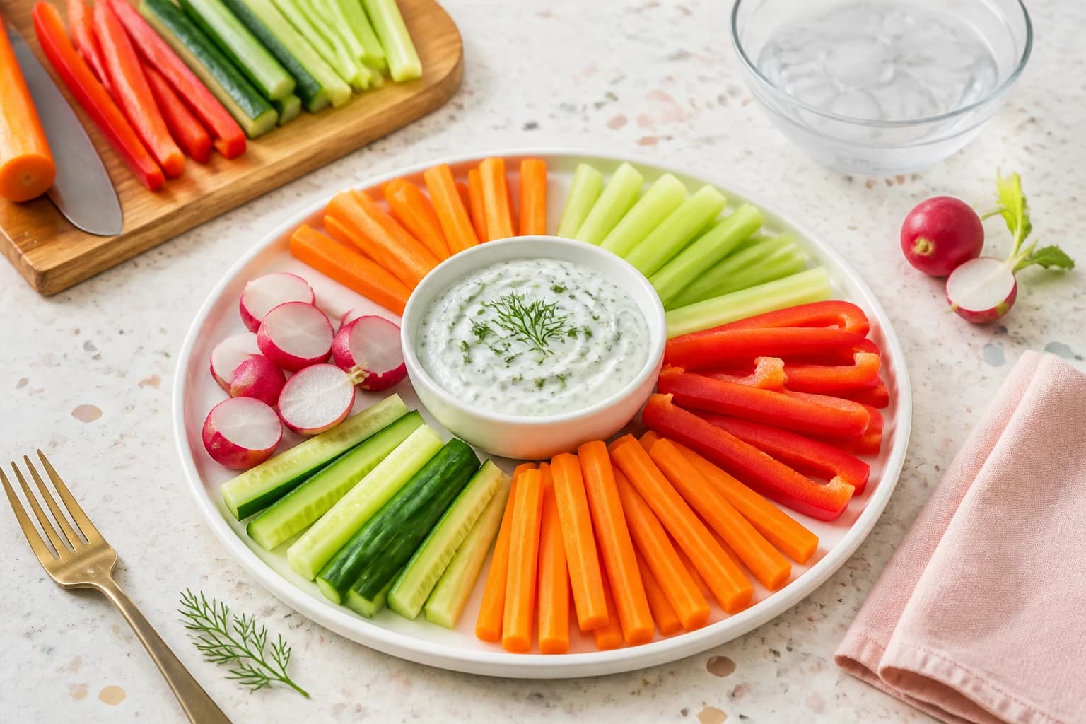 Etape 3 : Tailler les légumes en bâtonnets — Bâtonnets de légumes, dip yaourt-herbes frais